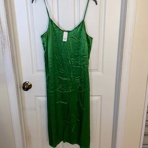 Green slip dress with side slits NWT